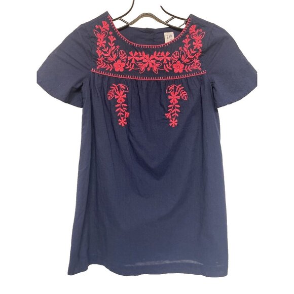 Gap Dress Girls Small Blue Embroidered Floral Cotton Boho EUC! - Picture 1 of 5